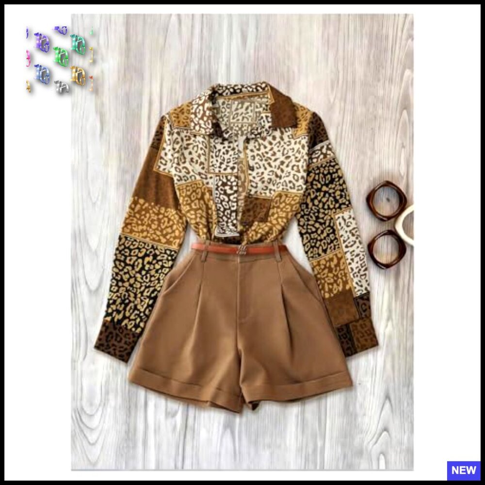 Leopard Print Button Down Blouse Long Sleeve Coll… - image 2